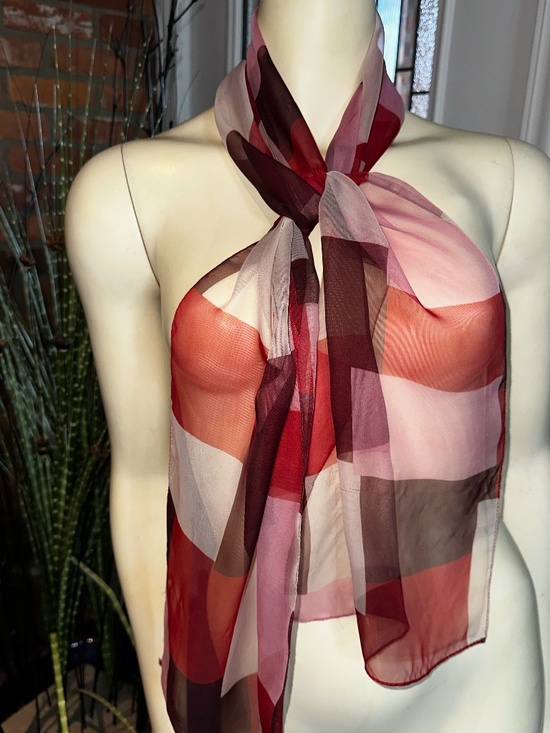 Lightweight Color Block Scarf ~ Reds, Pinks and White - Picture 2 of 4